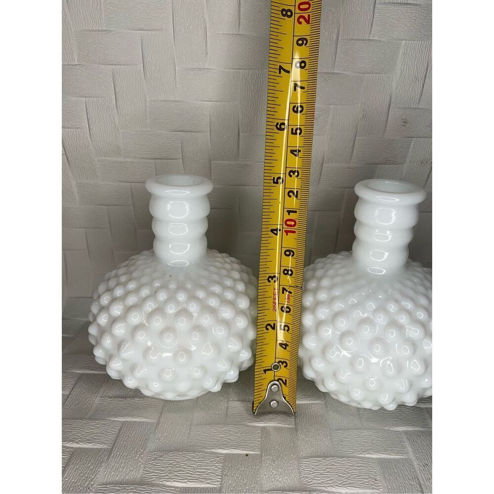 Milk Glass Hobnail Round Ribbed 5" Bud Set of 2 Vases Barber’s Perfume Bottle - Picture 6 of 12